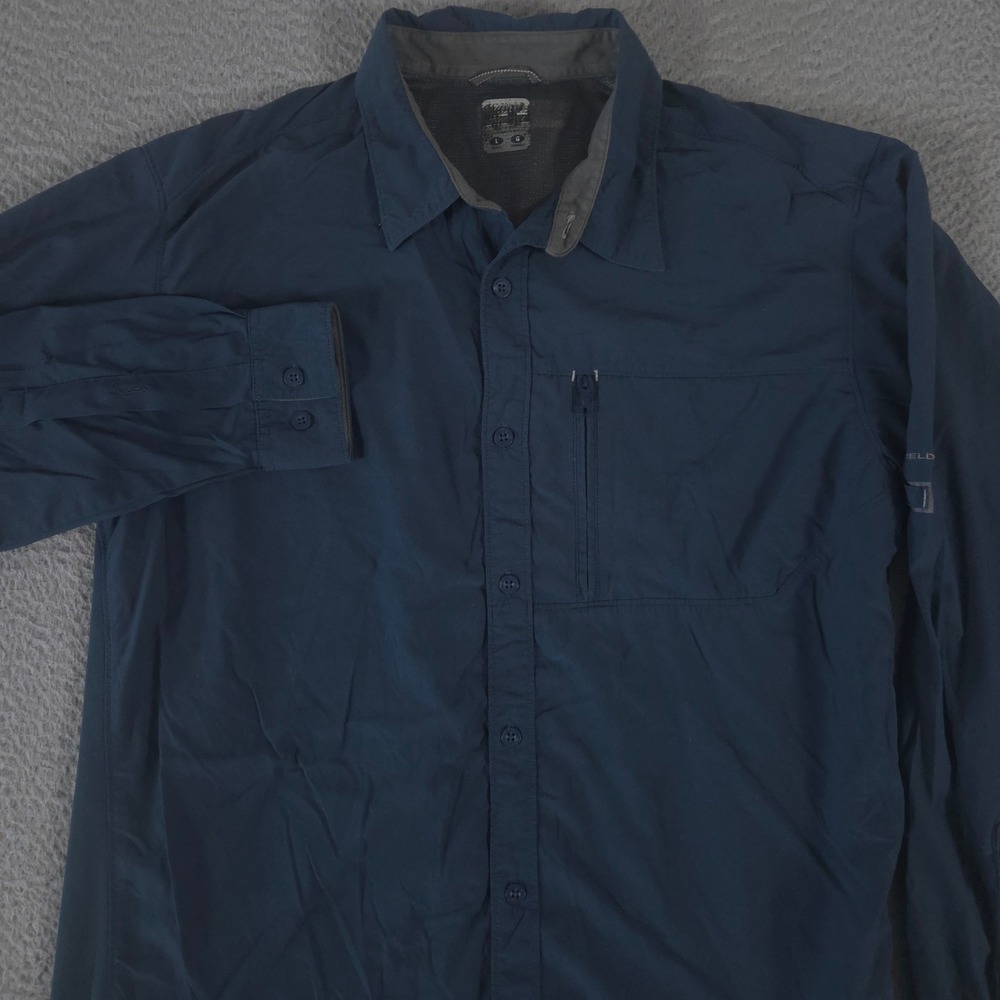 Columbia Shirt Mens L Blue Gray Titanium Vented Omni-Shield Nylon Stretch Hiking